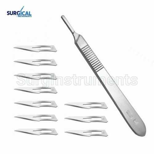 10 Sterile #11 Surgical Blades With Free #3 Scalpel Knife Handle Medical Dental