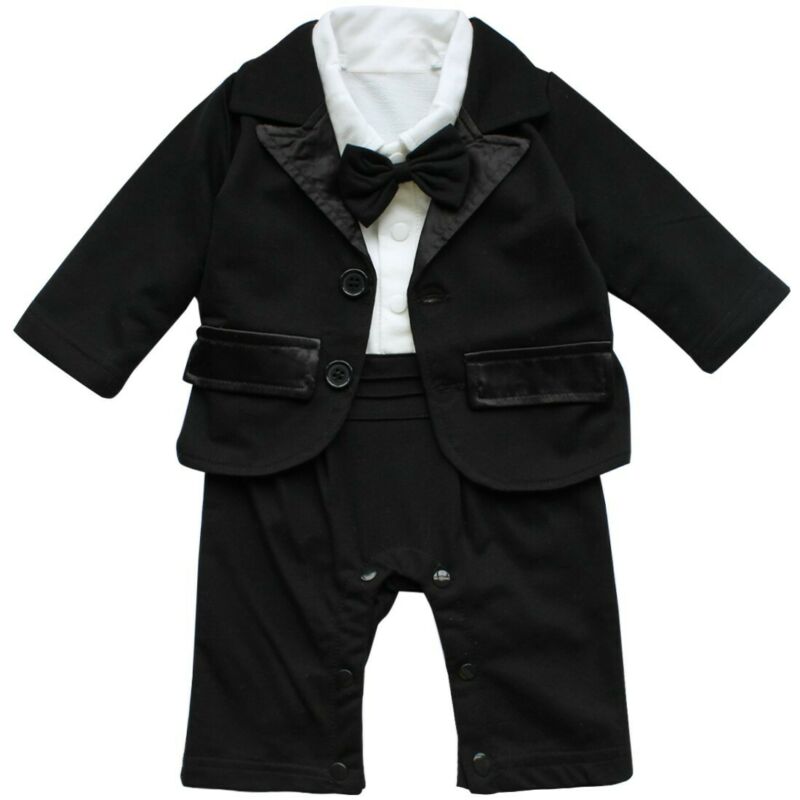 Toddler Kid Baby Boys Formal Suit Tuxedo Wedding Bow Shirt Romper Jacket Clothes